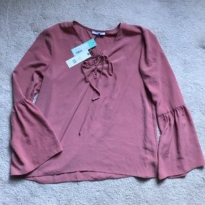 Waverly Grey Lace Up Bell Sleeve Blouse Easter Top